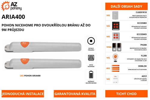 ARIA400 - pohon NiceHome pro dvoukřídlou bránu až do 9m průjezdu